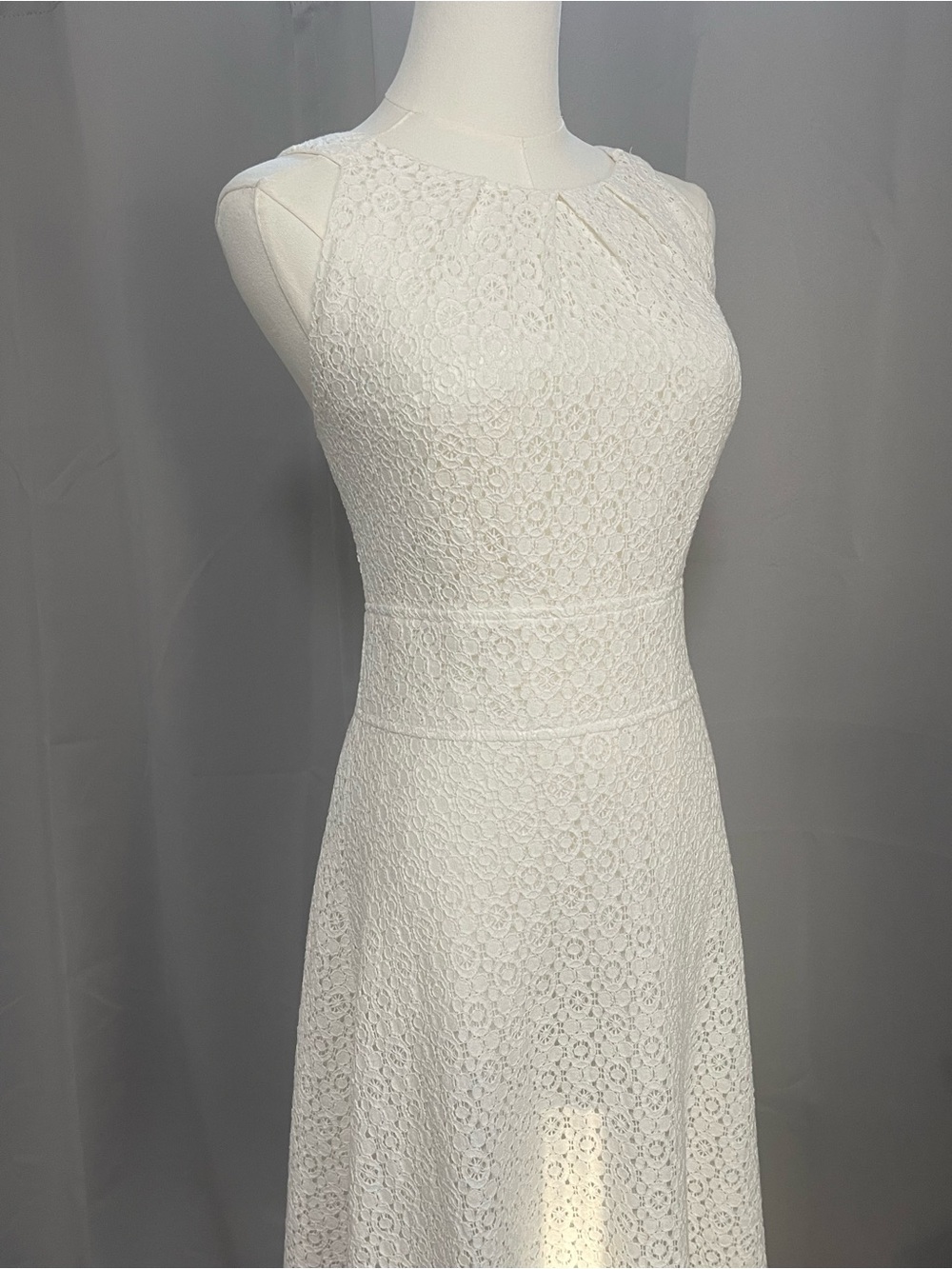 Graduation Dress White Lace Eyelet Fit Flare High Neck Midi New York & Company - Picture 7 of 13
